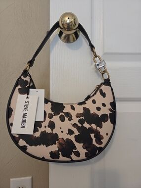 Steve Madden Pink Crescent Shoulder Bag with Black Spot Print